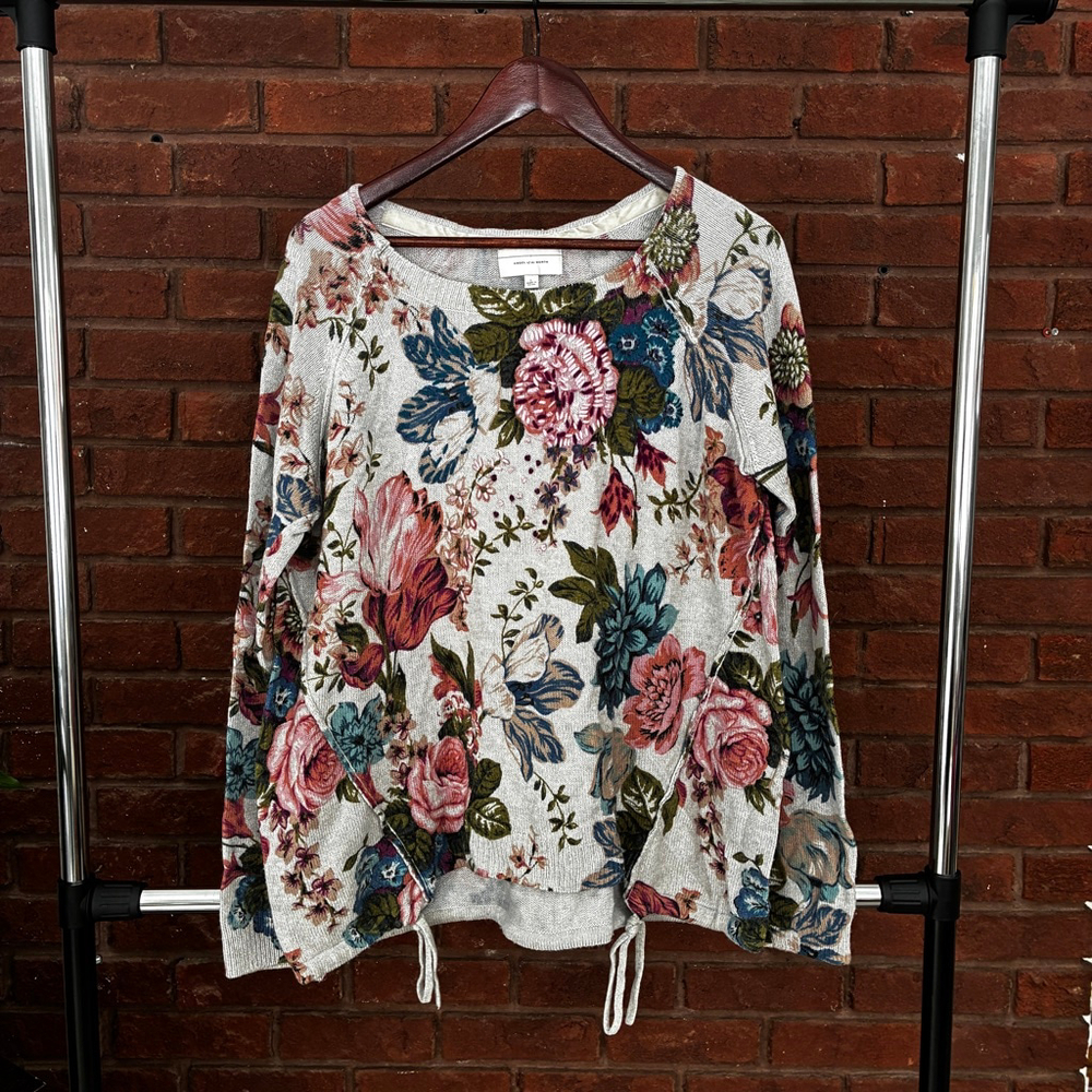 Angel of the North Floral Embroidered Knit Sweater Women’s Lg Boho Cottagecore